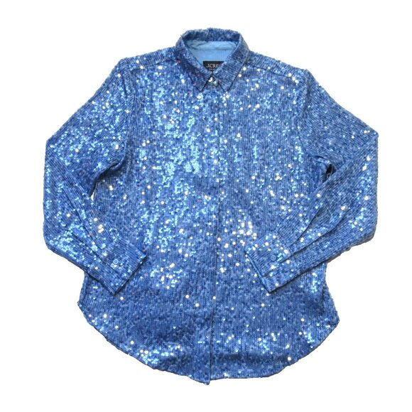 NWT J.Crew Collection Classic-fit Sequin Shirt in Pale Cerulean Blue Blouse 6 - Picture 2 of 11